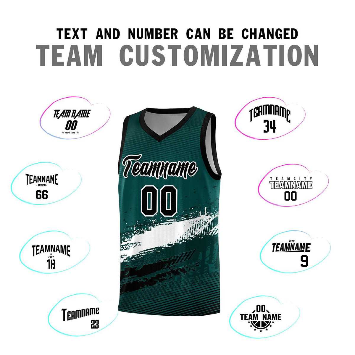 Custom Midnight Green White and Black Graffiti Pattern Sports Uniform Basketball Jersey|KXKSHOP