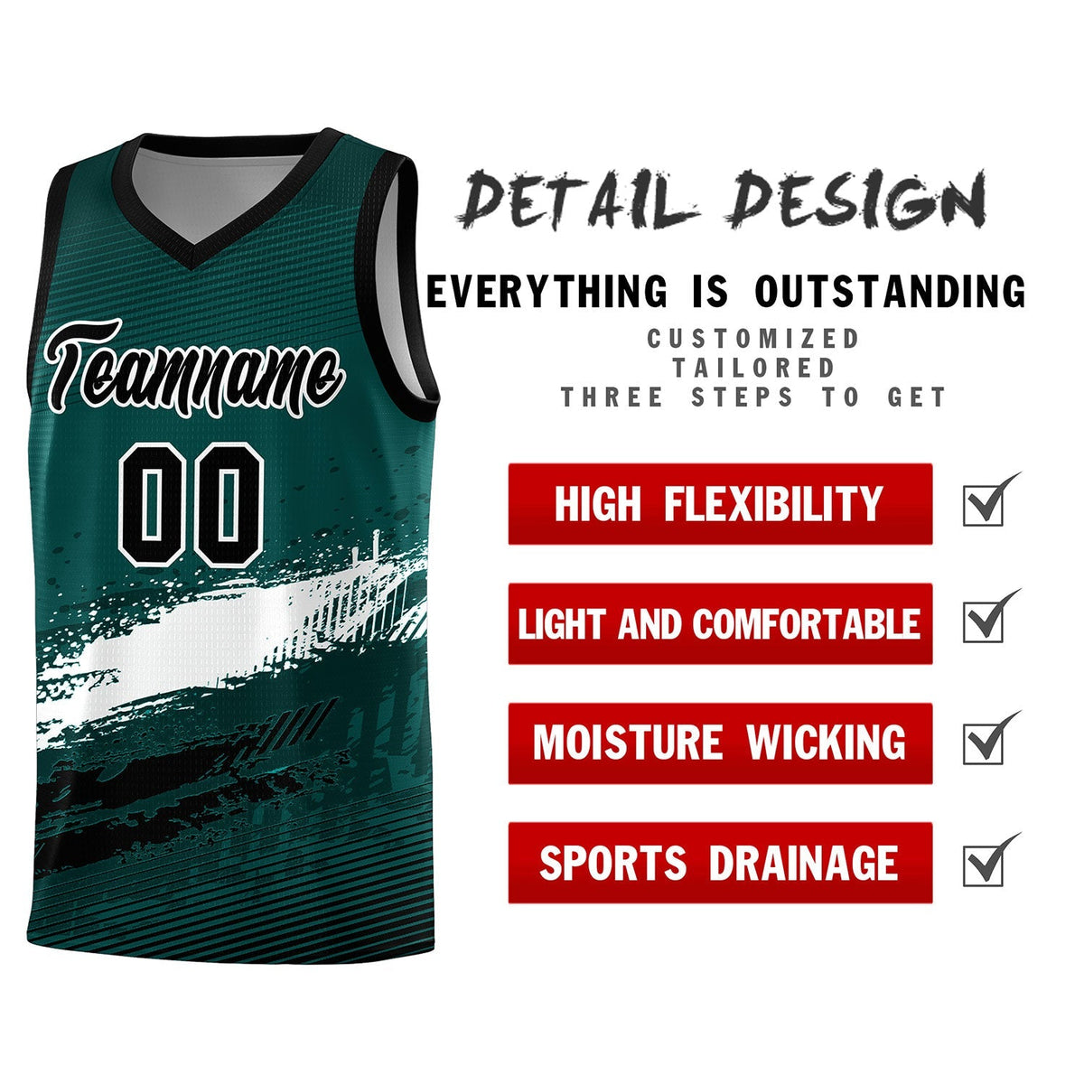 Custom Midnight Green White and Black Graffiti Pattern Sports Uniform Basketball Jersey|KXKSHOP