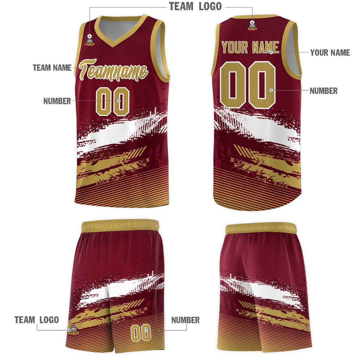 Custom Crimson White and Khaki Graffiti Pattern Sports Uniform Basketball Jersey|KXKSHOP