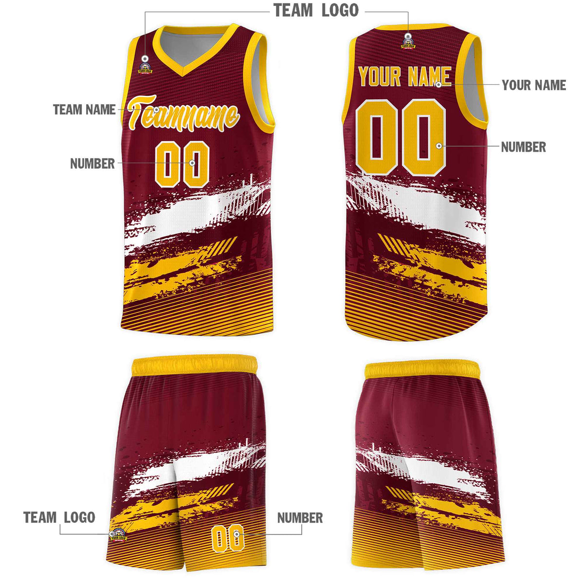 Custom Crimson White and Yellow Graffiti Pattern Sports Uniform Basketball Jersey|KXKSHOP