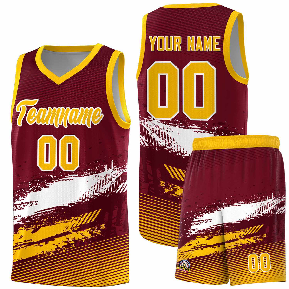 Custom Crimson White and Yellow Graffiti Pattern Sports Uniform Basketball Jersey|KXKSHOP