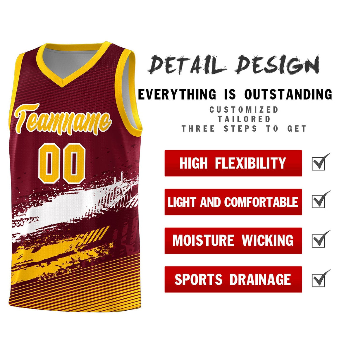 Custom Crimson White and Yellow Graffiti Pattern Sports Uniform Basketball Jersey|KXKSHOP