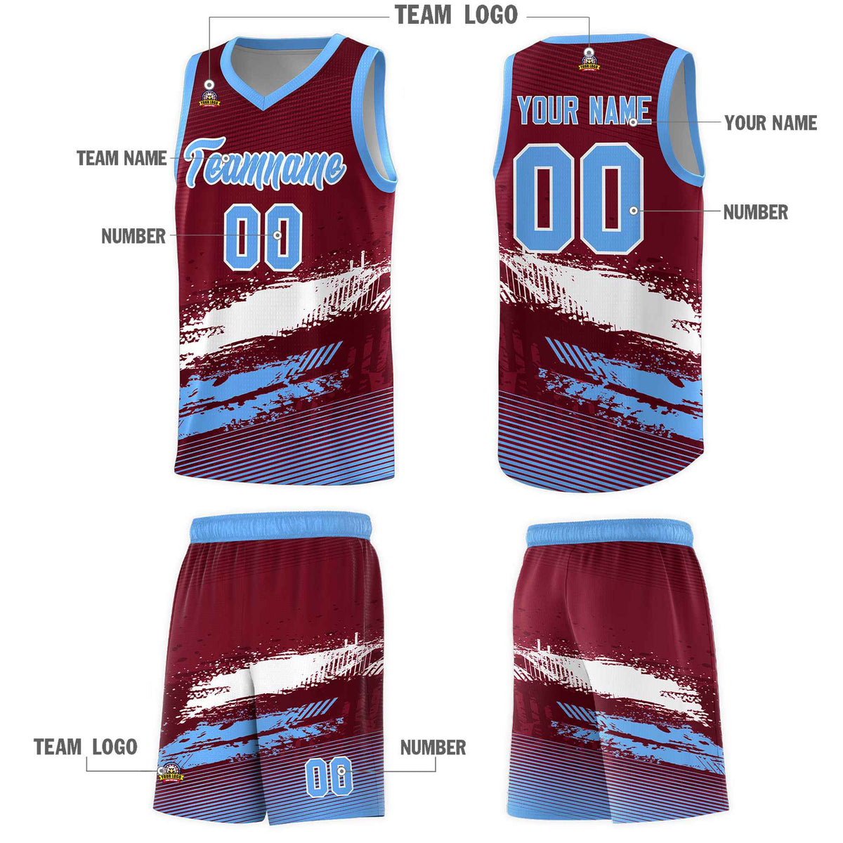 Custom Crimson White and Powder Blue Graffiti Pattern Sports Uniform Basketball Jersey|KXKSHOP