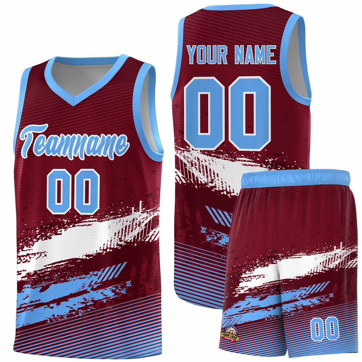 Custom Crimson White and Powder Blue Graffiti Pattern Sports Uniform Basketball Jersey|KXKSHOP