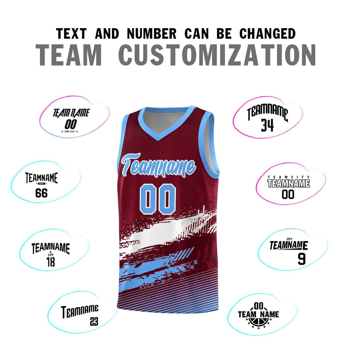 Custom Crimson White and Powder Blue Graffiti Pattern Sports Uniform Basketball Jersey|KXKSHOP