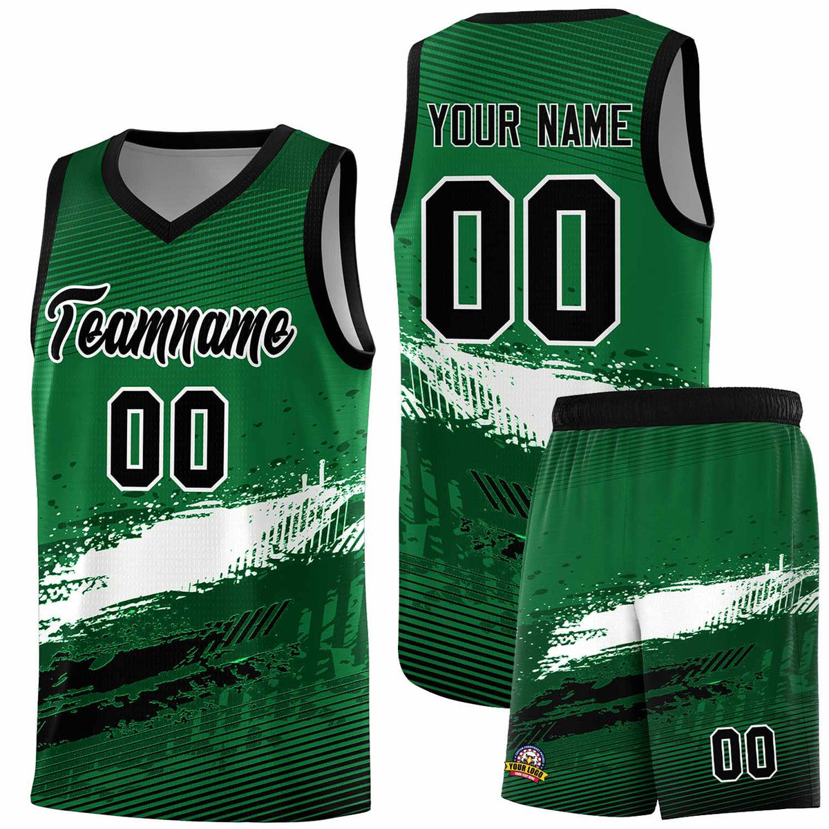 Custom Kelly Green White and Black Graffiti Pattern Sports Uniform Basketball Jersey|KXKSHOP