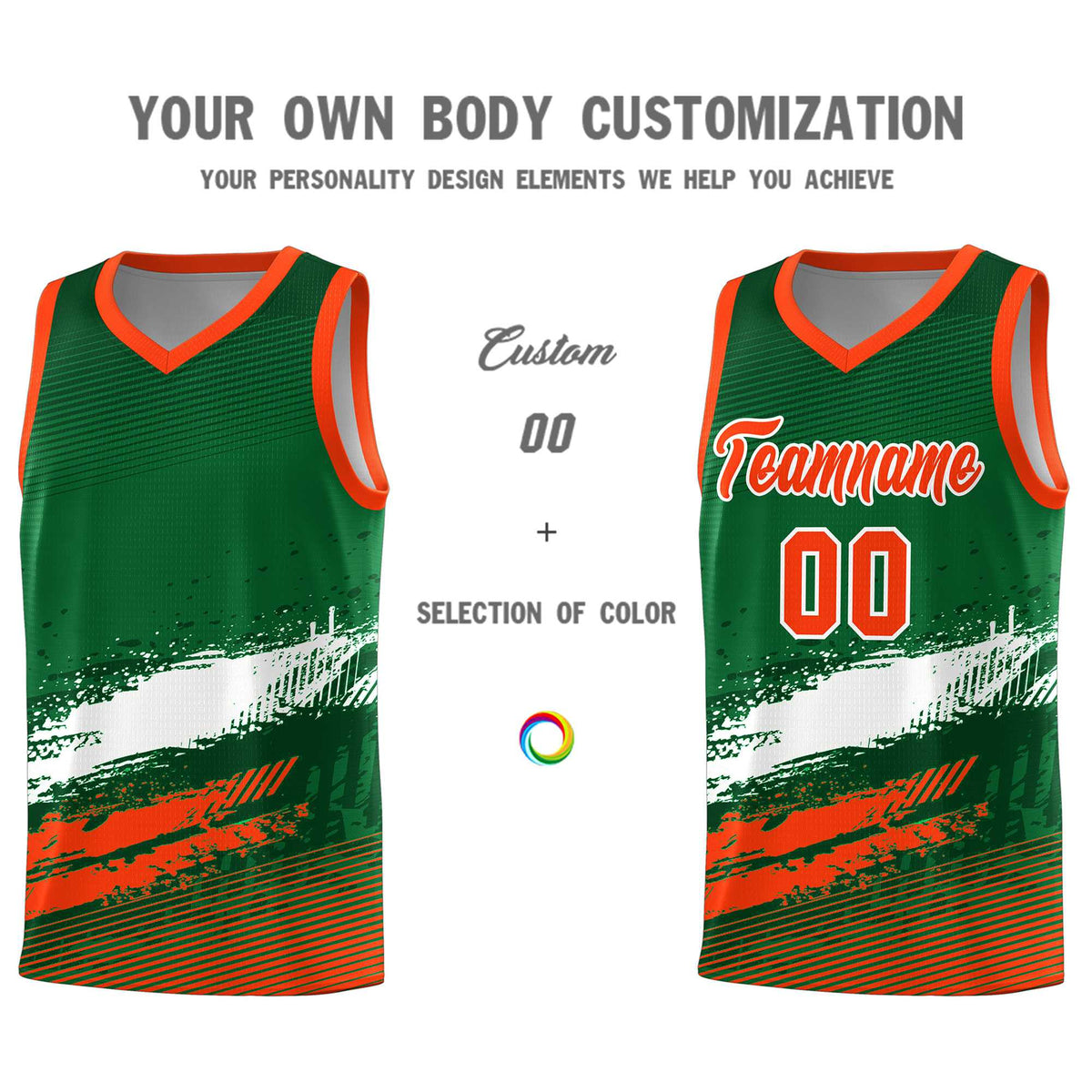 Custom Kelly Green White and Orange Graffiti Pattern Sports Uniform Basketball Jersey|KXKSHOP