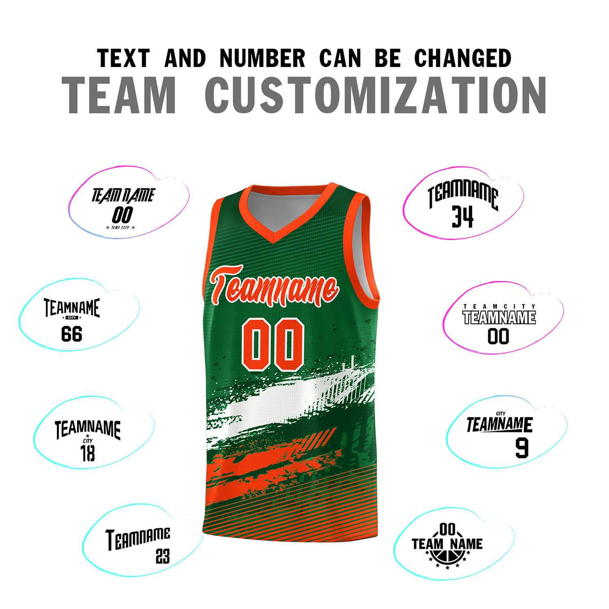 Custom Kelly Green White and Orange Graffiti Pattern Sports Uniform Basketball Jersey|KXKSHOP