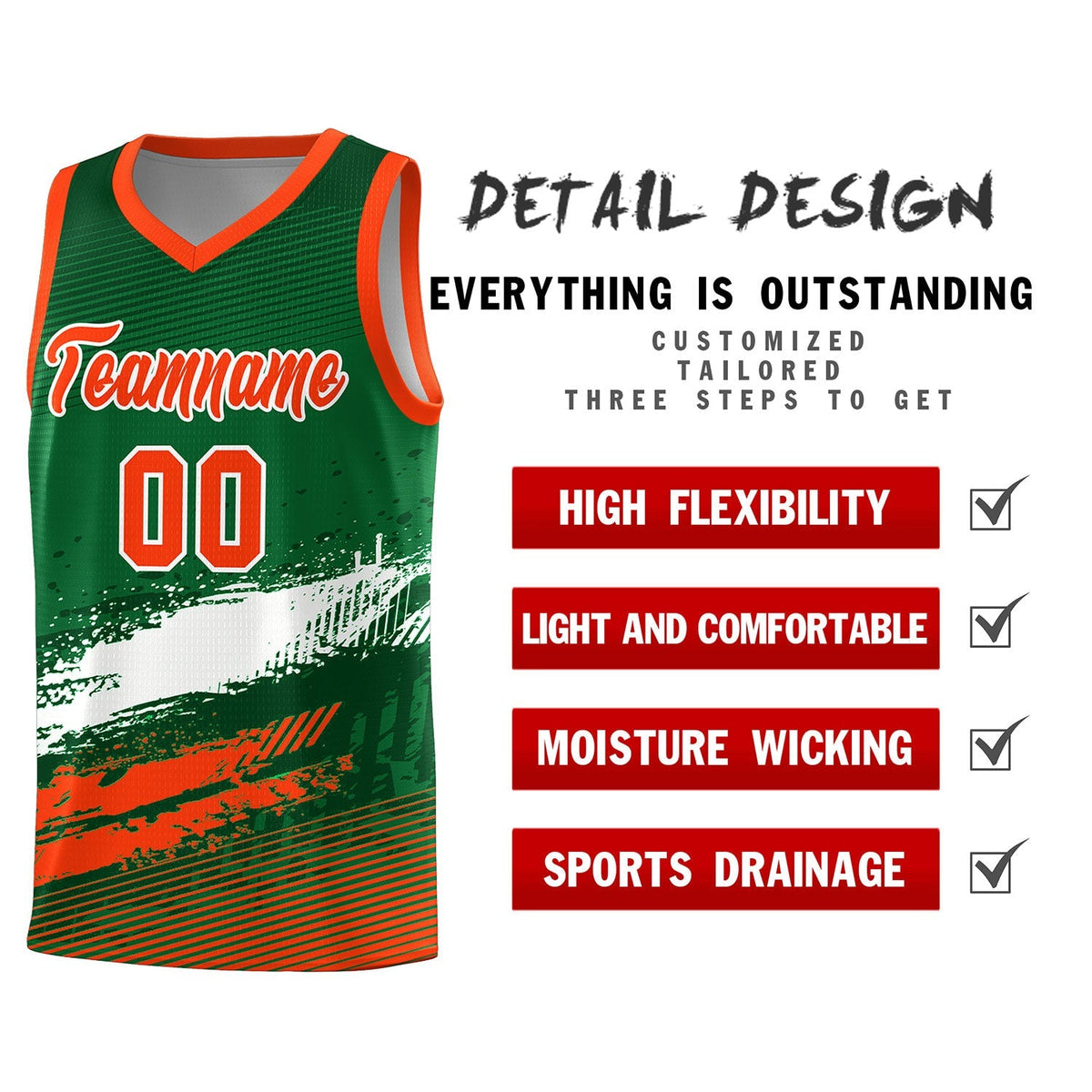 Custom Kelly Green White and Orange Graffiti Pattern Sports Uniform Basketball Jersey|KXKSHOP