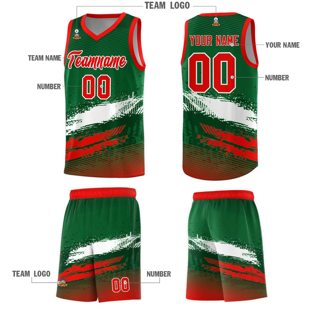 Custom Kelly Green White and Red Graffiti Pattern Sports Uniform Basketball Jersey|KXKSHOP