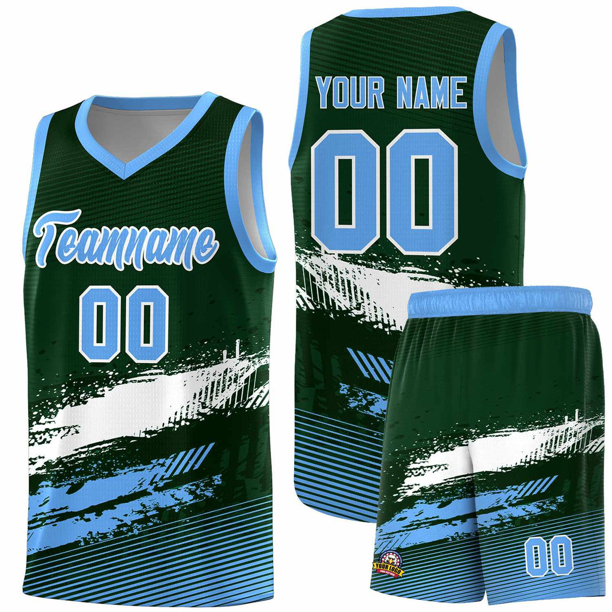 Custom Green White and Powder Blue Graffiti Pattern Sports Uniform Basketball Jersey|KXKSHOP