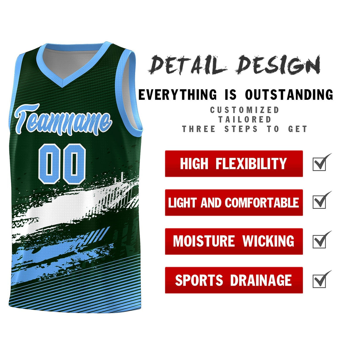 Custom Green White and Powder Blue Graffiti Pattern Sports Uniform Basketball Jersey|KXKSHOP