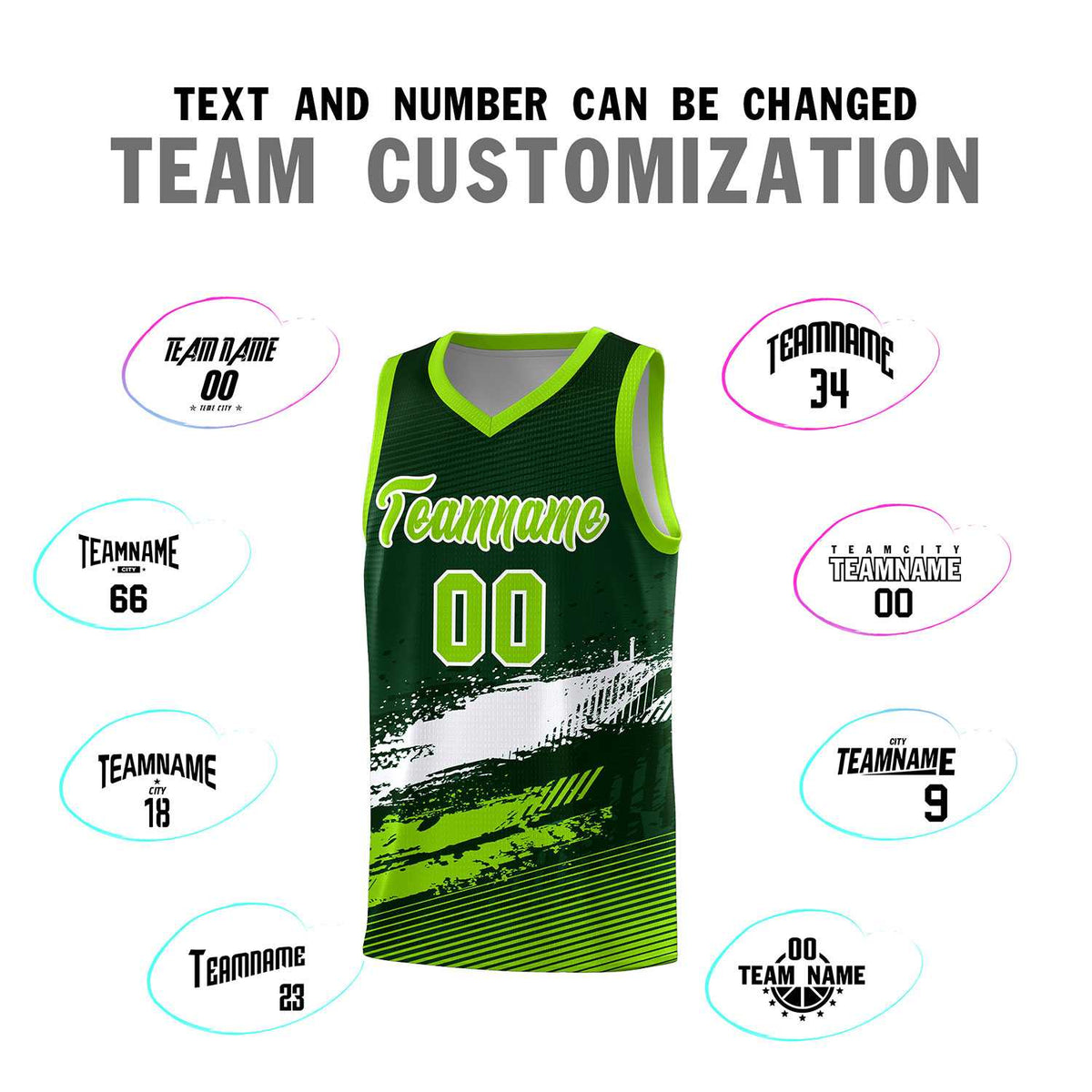 Custom Green White and Neon Green Graffiti Pattern Sports Uniform Basketball Jersey|KXKSHOP