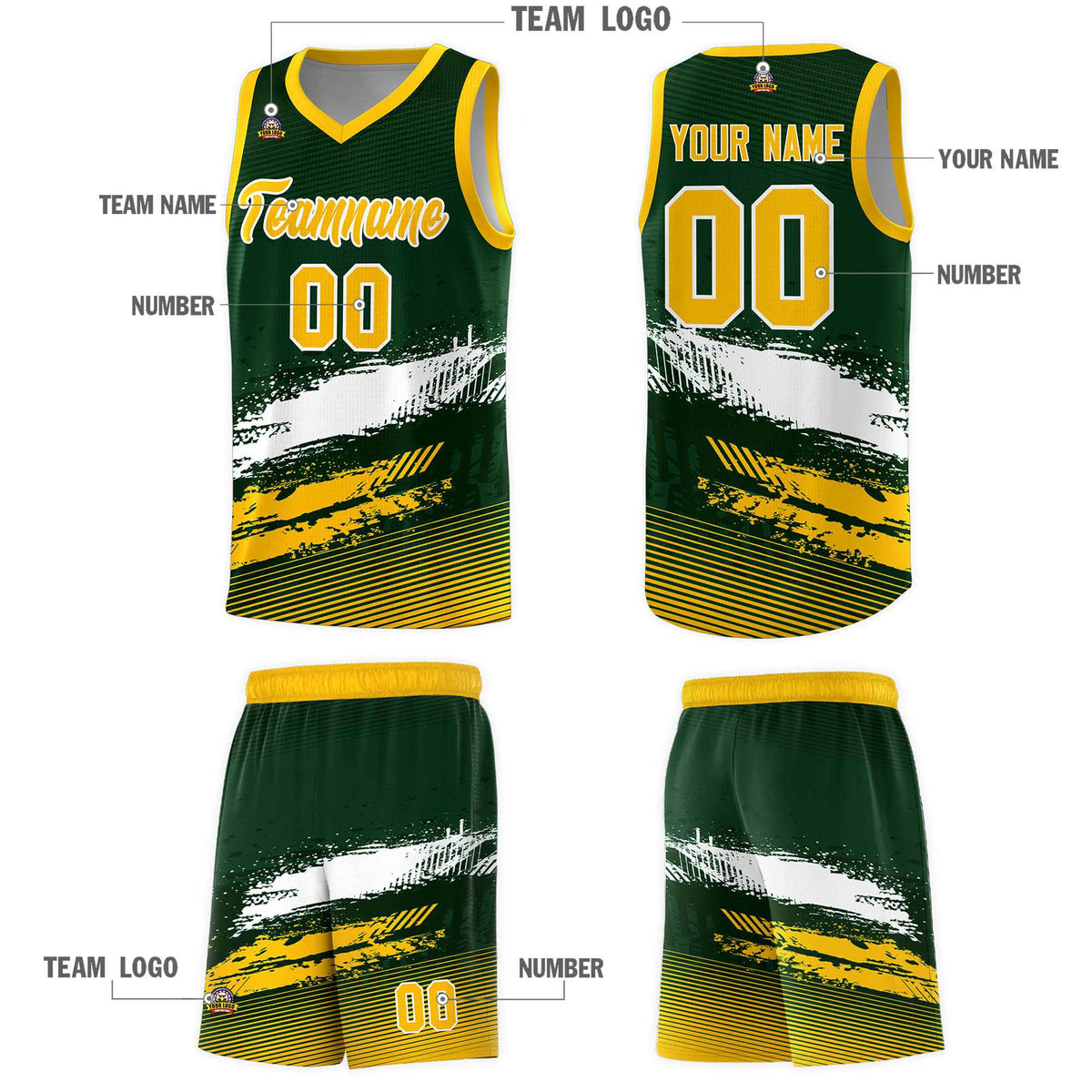 Custom Green White and Yellow Graffiti Pattern Sports Uniform Basketball Jersey|KXKSHOP