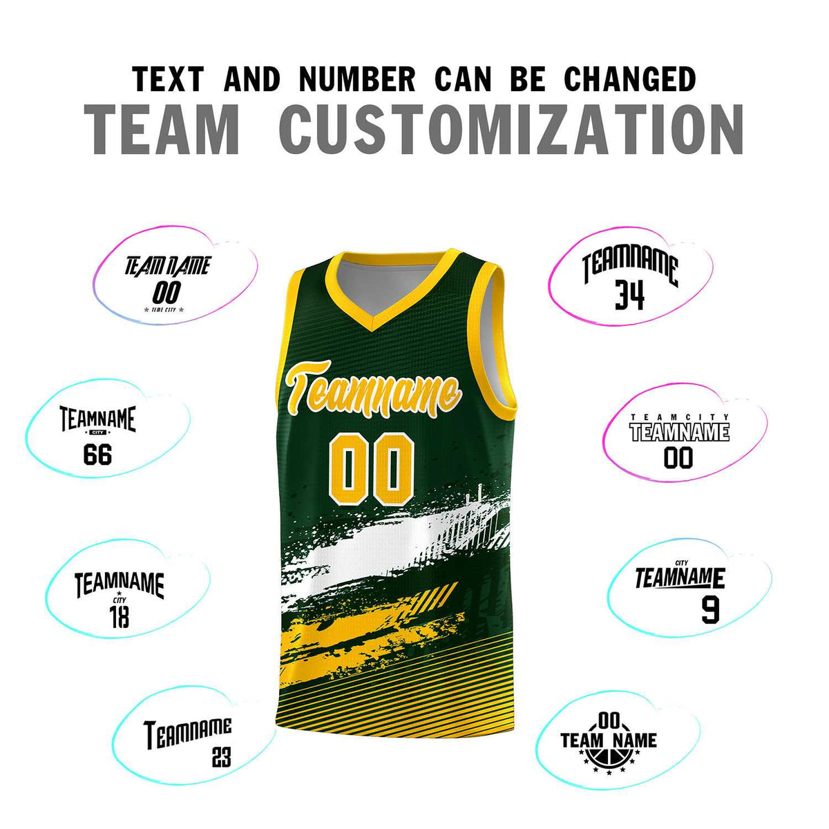 Custom Green White and Yellow Graffiti Pattern Sports Uniform Basketball Jersey|KXKSHOP