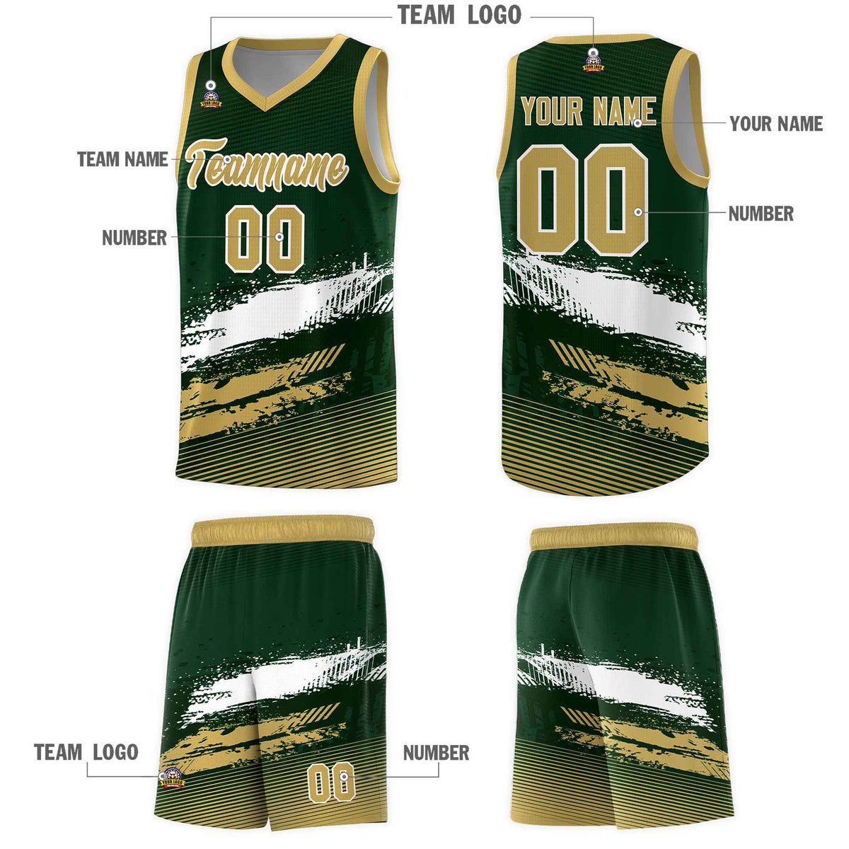 Custom Green White and Khaki Graffiti Pattern Sports Uniform Basketball Jersey|KXKSHOP