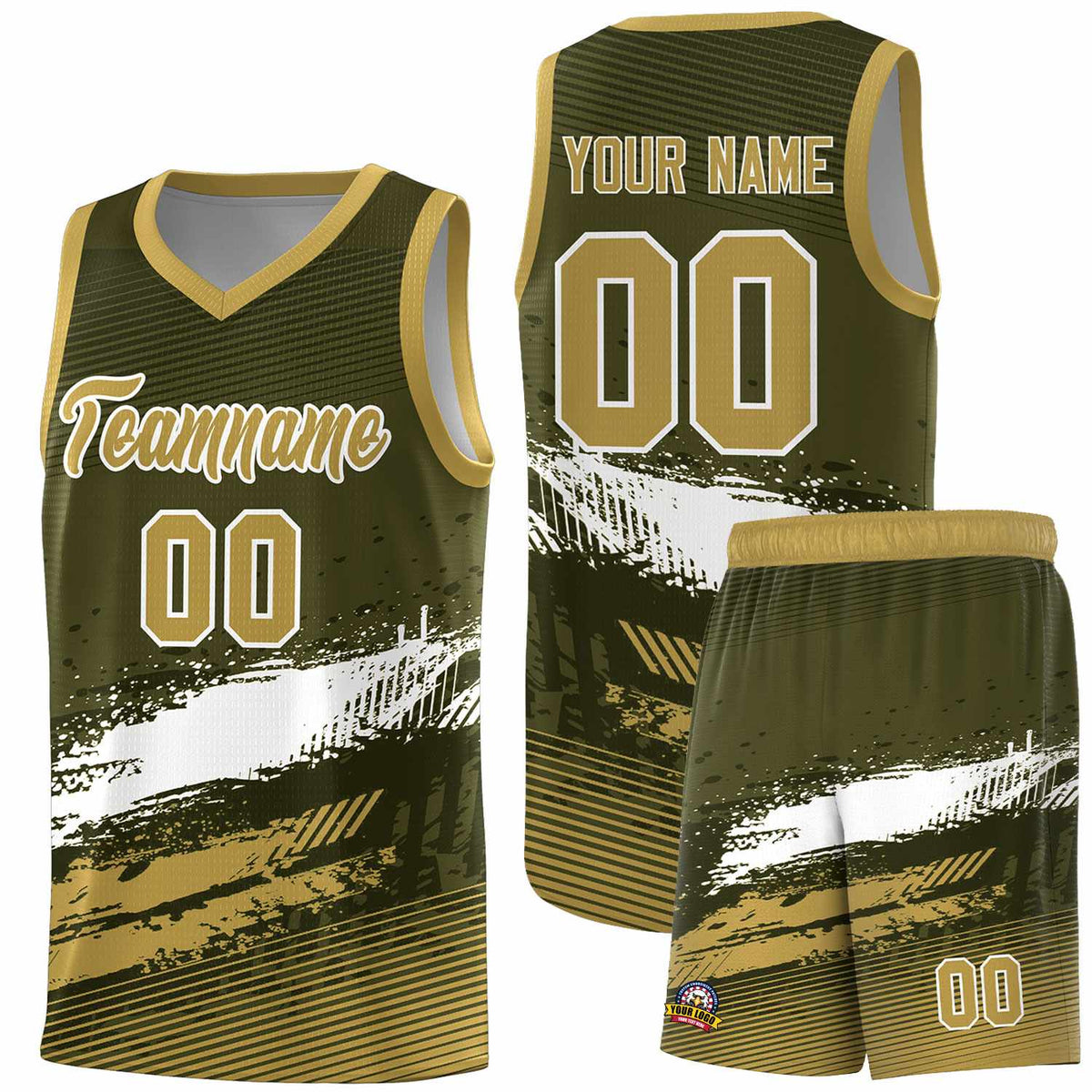 Custom Olive White and Khaki Graffiti Pattern Sports Uniform Basketball Jersey|KXKSHOP