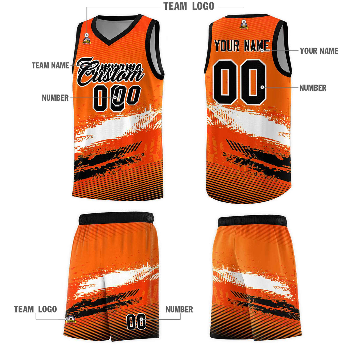 Custom Orange White and Black Graffiti Pattern Sports Uniform Basketball Jersey|KXKSHOP