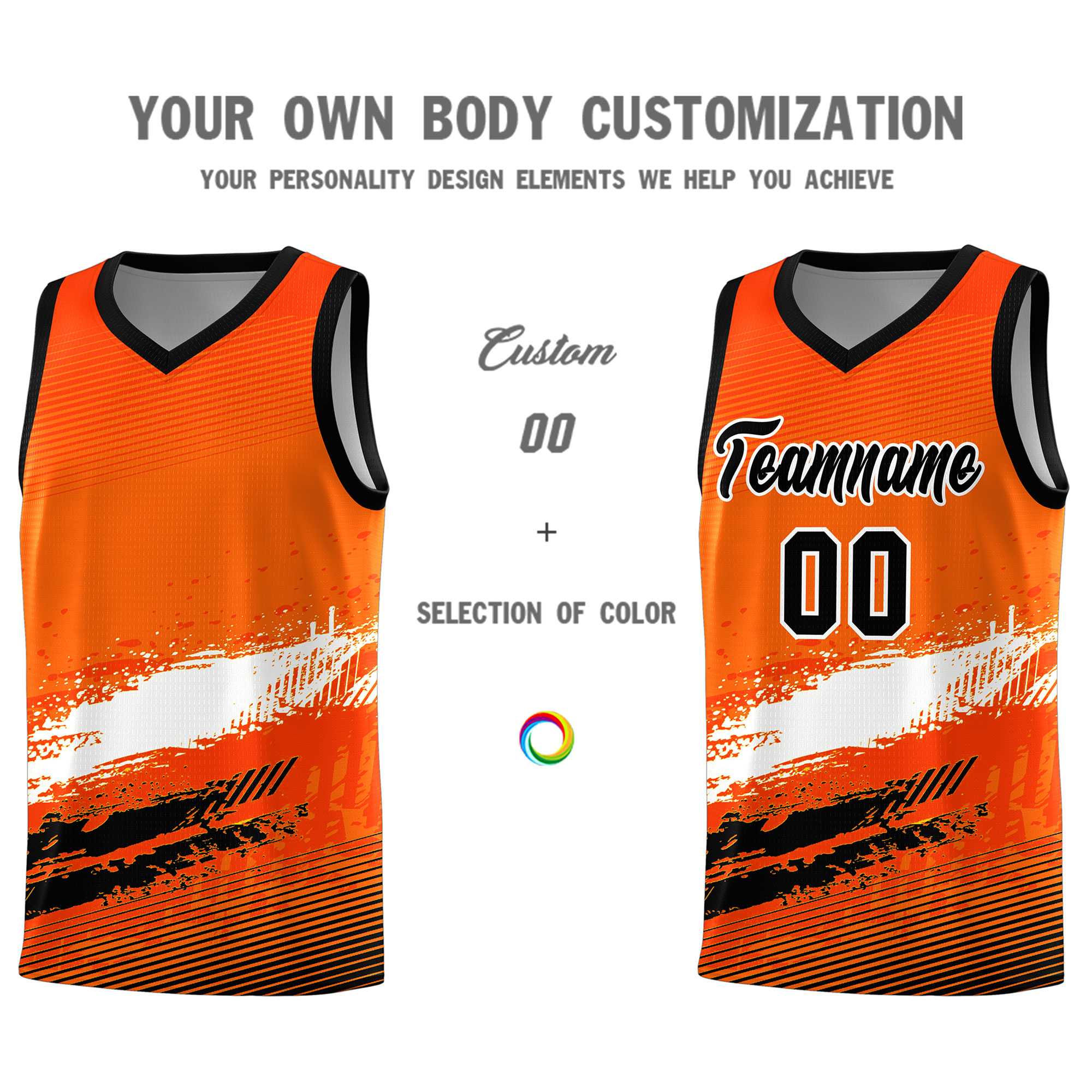 Custom Orange White and Black Graffiti Pattern Sports Uniform Basketball Jersey|KXKSHOP