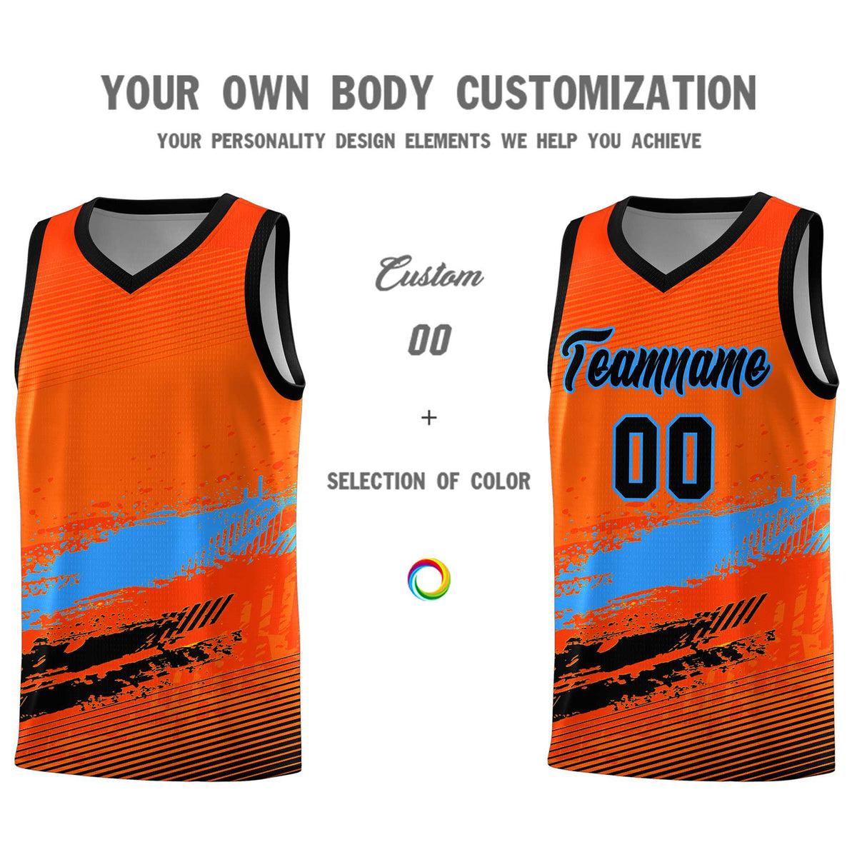 Custom Orange Powder Blue and Black Graffiti Pattern Sports Uniform Basketball Jersey|KXKSHOP