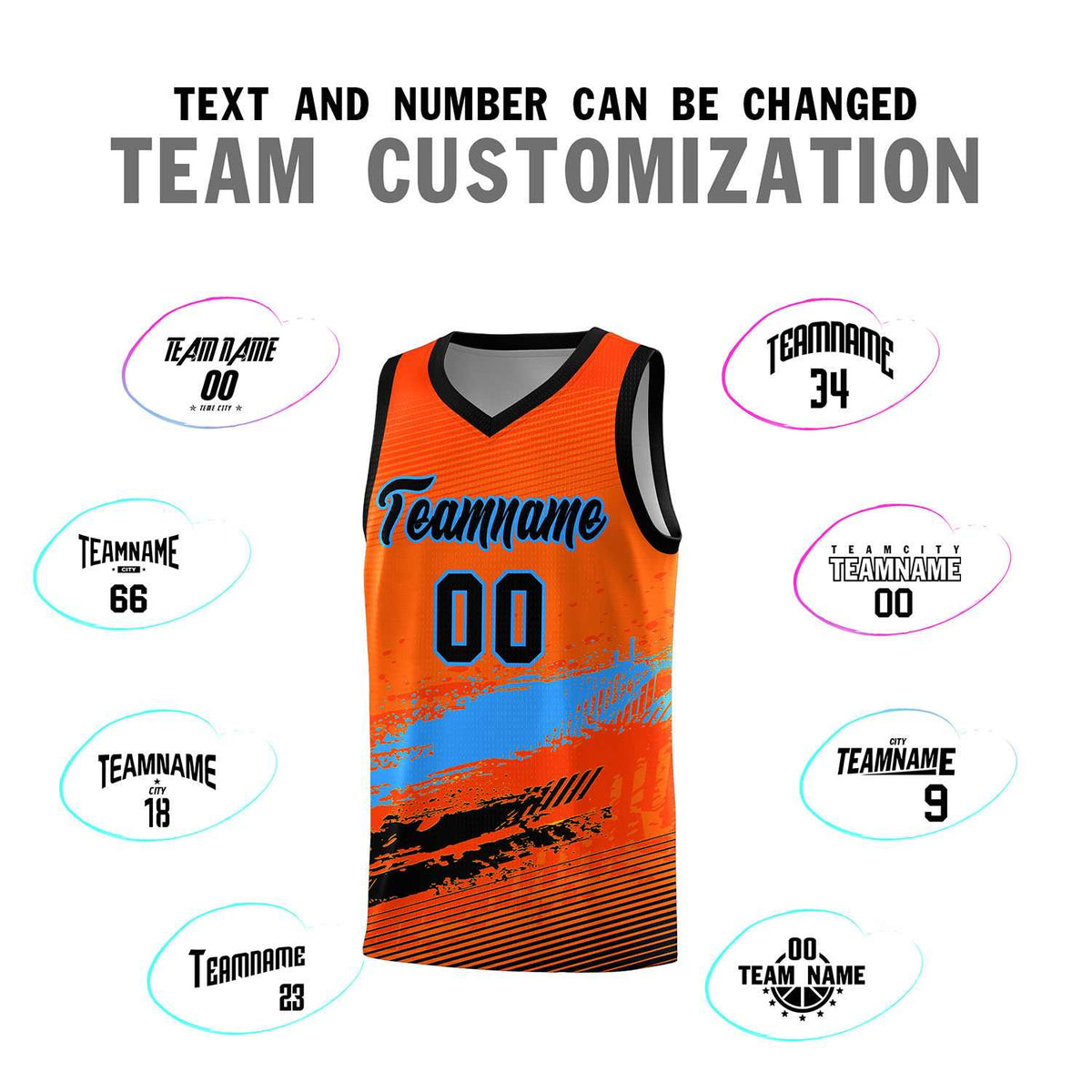 Custom Orange Powder Blue and Black Graffiti Pattern Sports Uniform Basketball Jersey|KXKSHOP