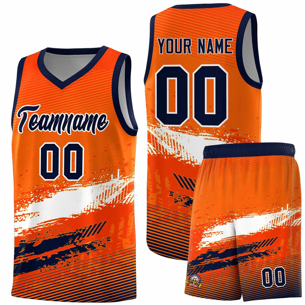 Custom Orange White and Navy Graffiti Pattern Sports Uniform Basketball Jersey|KXKSHOP