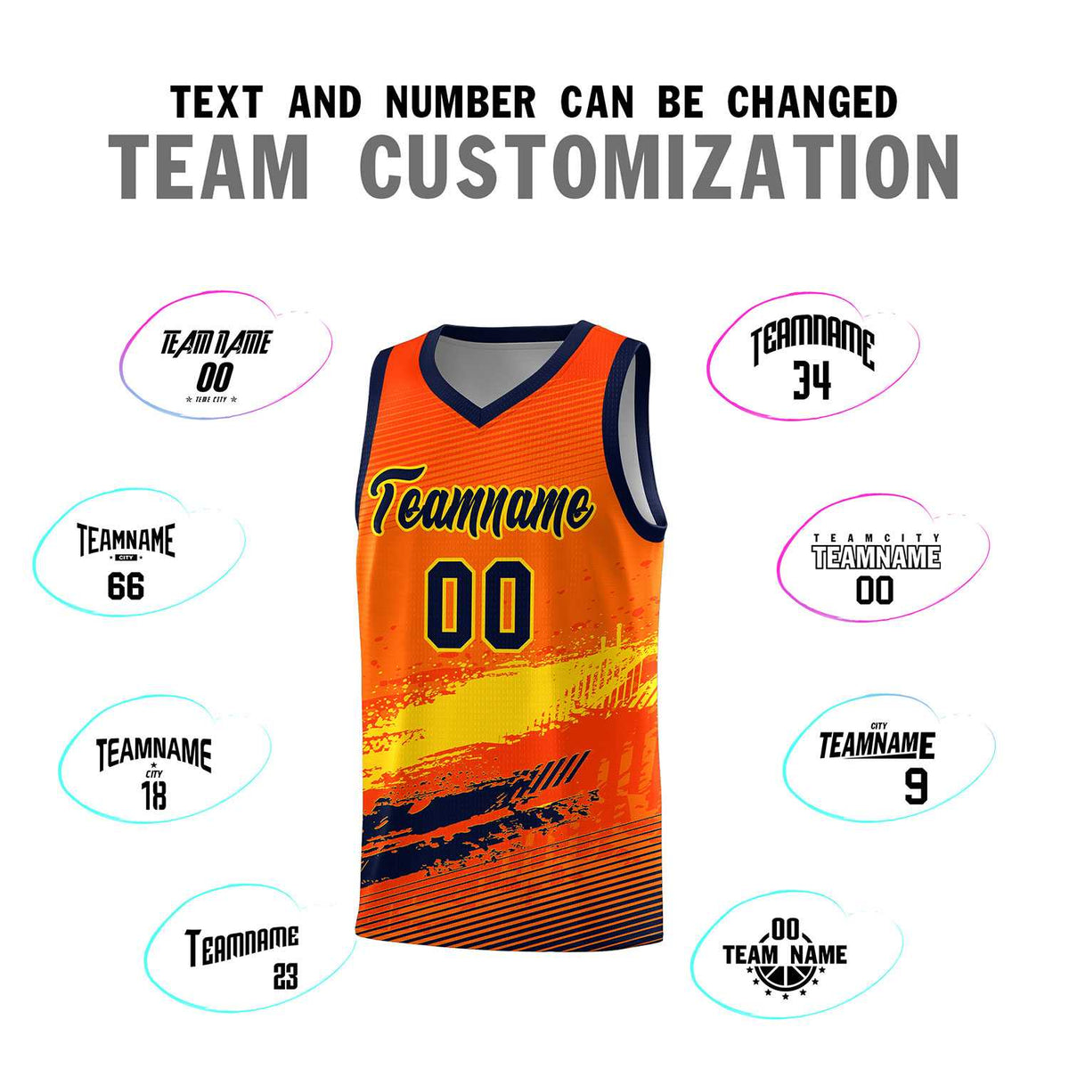 Custom Orange Gold and Navy Graffiti Pattern Sports Uniform Basketball Jersey|KXKSHOP