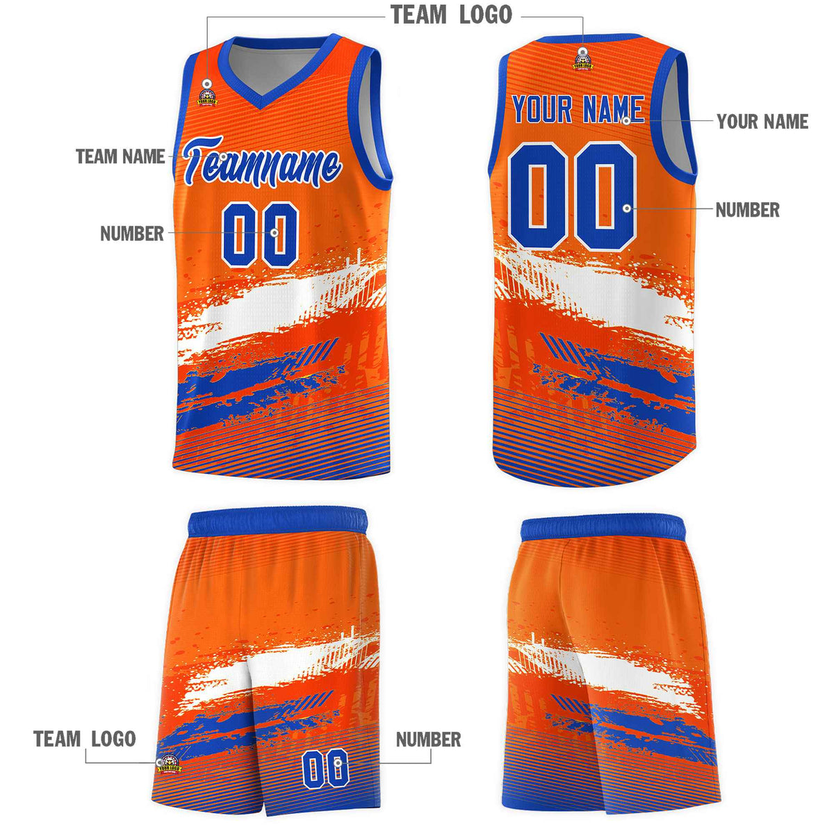 Custom Orange White and Royal Graffiti Pattern Sports Uniform Basketball Jersey|KXKSHOP