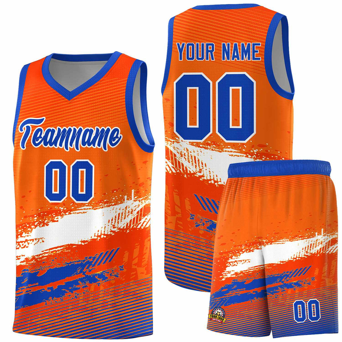 Custom Orange White and Royal Graffiti Pattern Sports Uniform Basketball Jersey|KXKSHOP