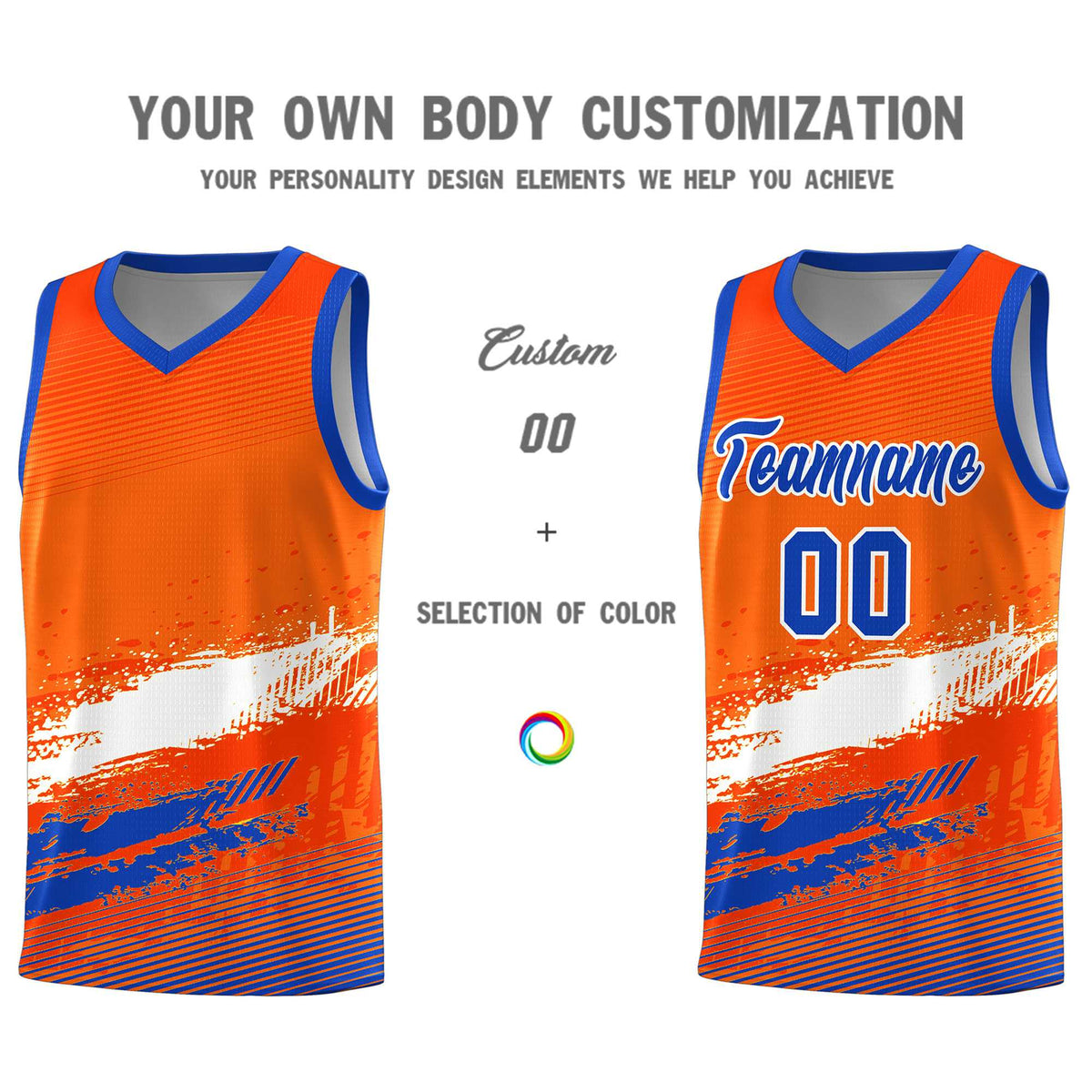 Custom Orange White and Royal Graffiti Pattern Sports Uniform Basketball Jersey|KXKSHOP