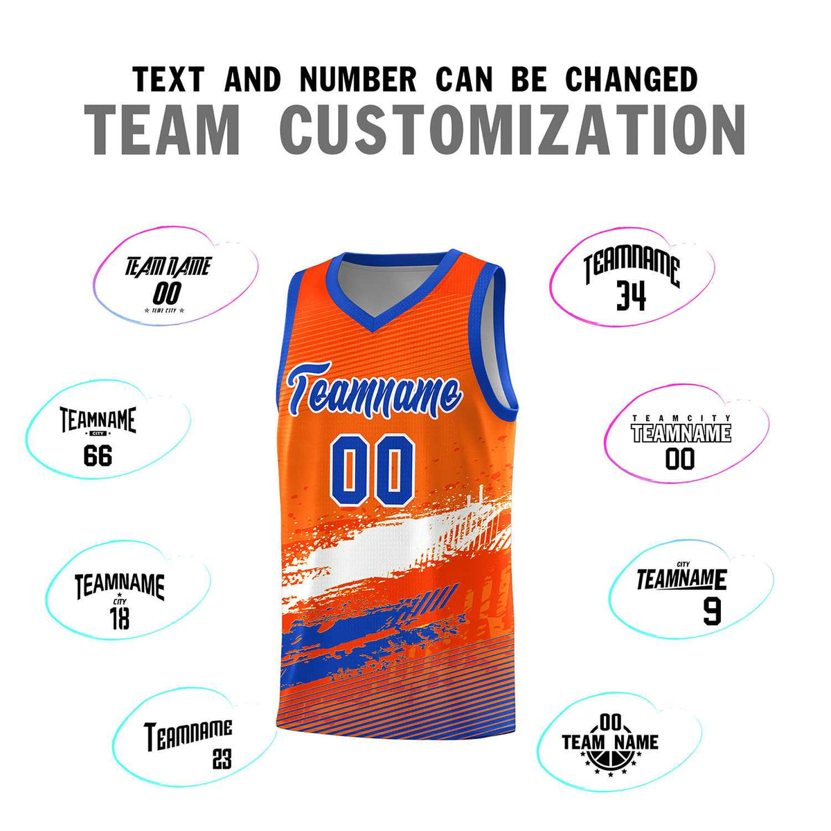 Custom Orange White and Royal Graffiti Pattern Sports Uniform Basketball Jersey|KXKSHOP