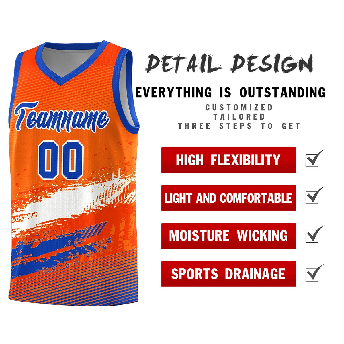 Custom Orange White and Royal Graffiti Pattern Sports Uniform Basketball Jersey|KXKSHOP