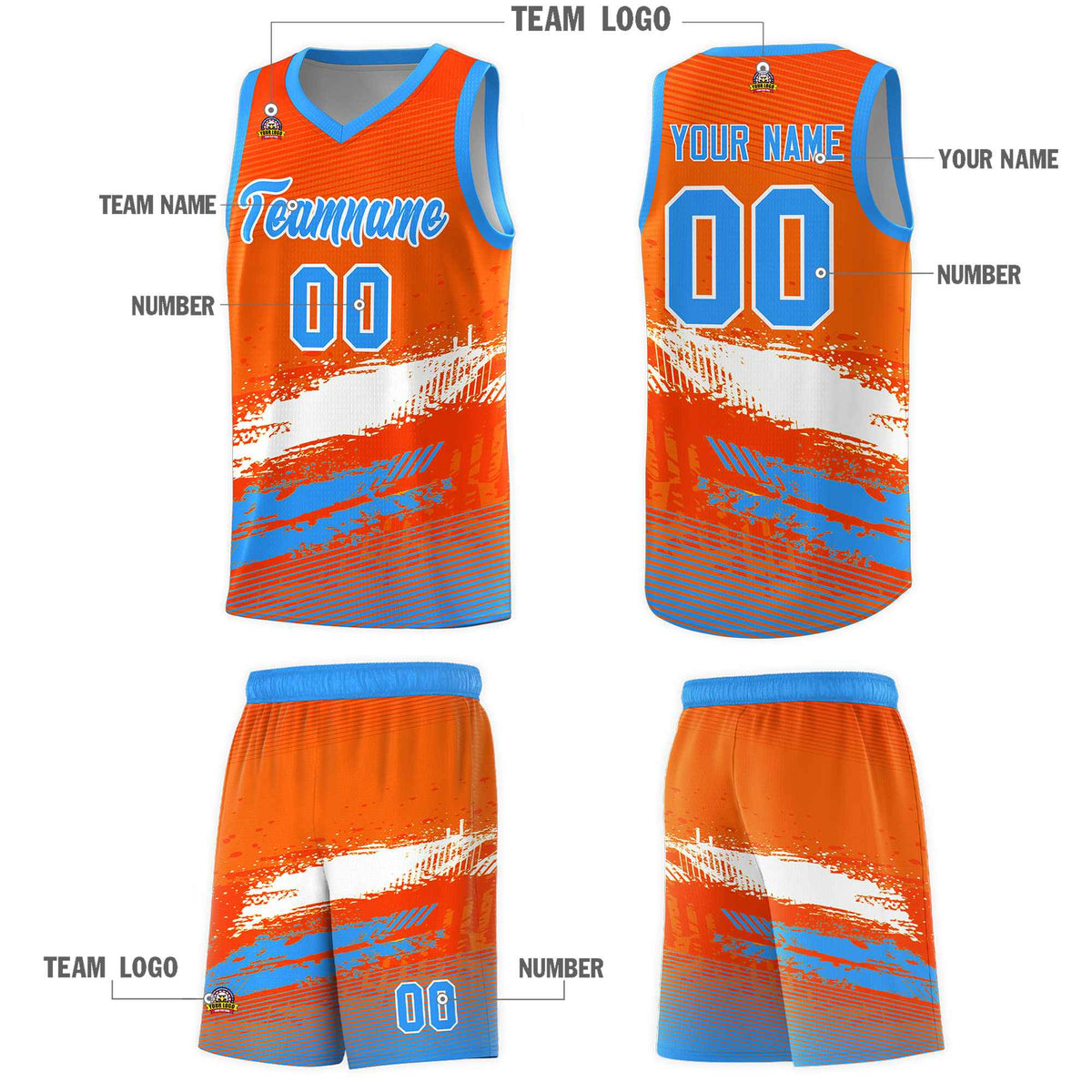 Custom Orange White and Powder Blue Graffiti Pattern Sports Uniform Basketball Jersey|KXKSHOP