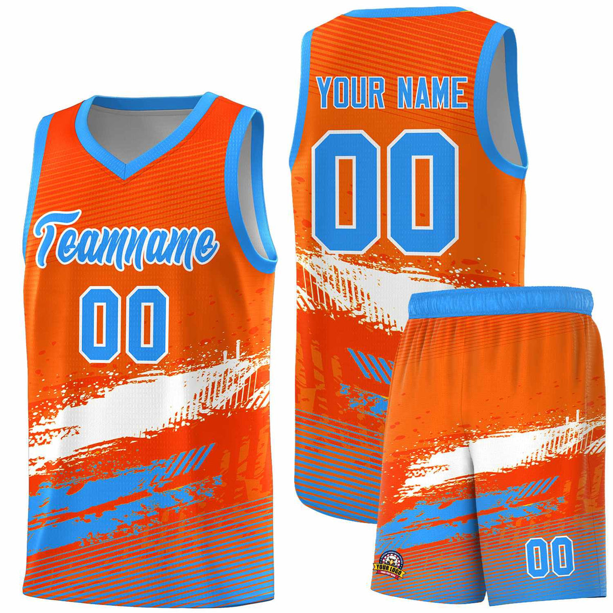 Custom Orange White and Powder Blue Graffiti Pattern Sports Uniform Basketball Jersey|KXKSHOP