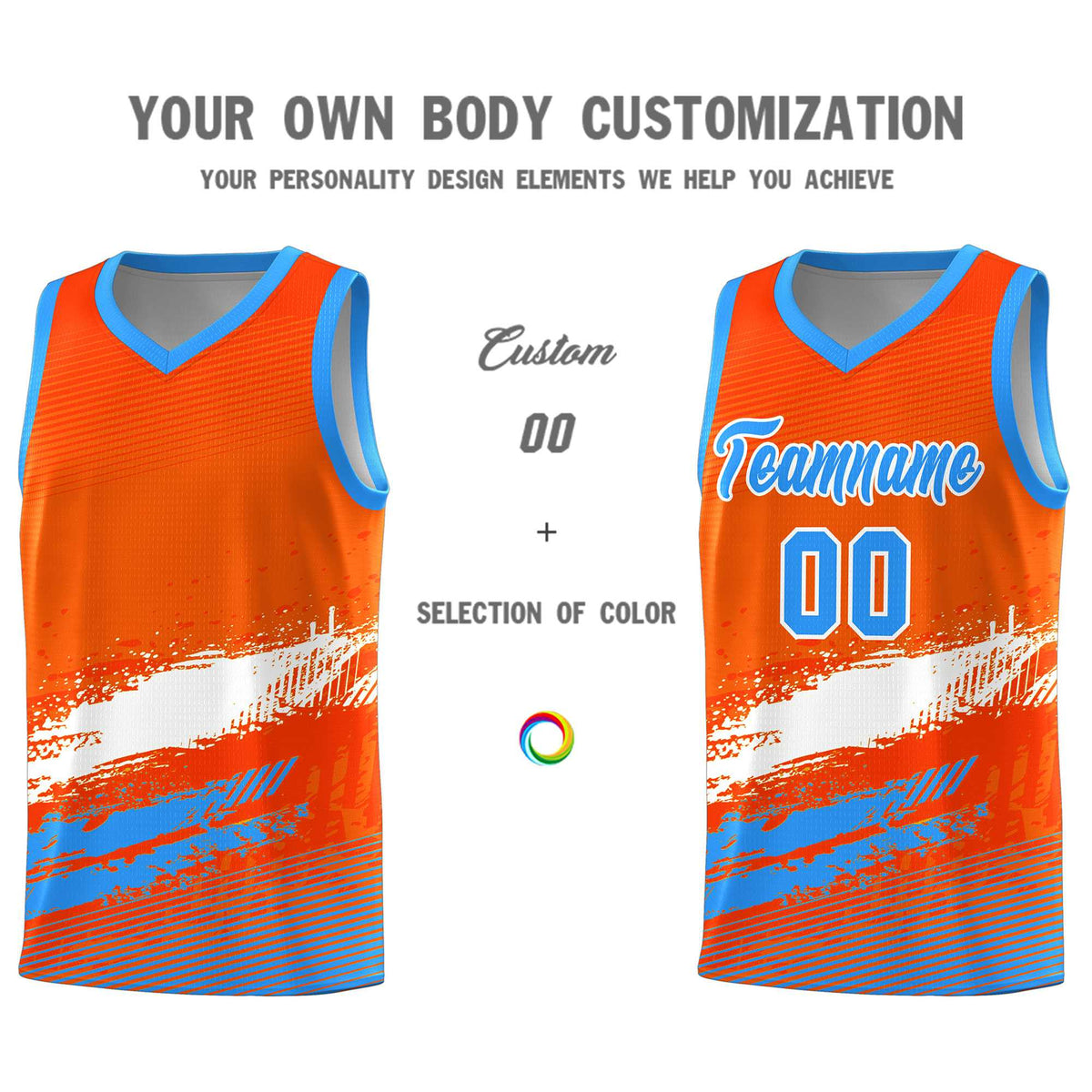 Custom Orange White and Powder Blue Graffiti Pattern Sports Uniform Basketball Jersey|KXKSHOP