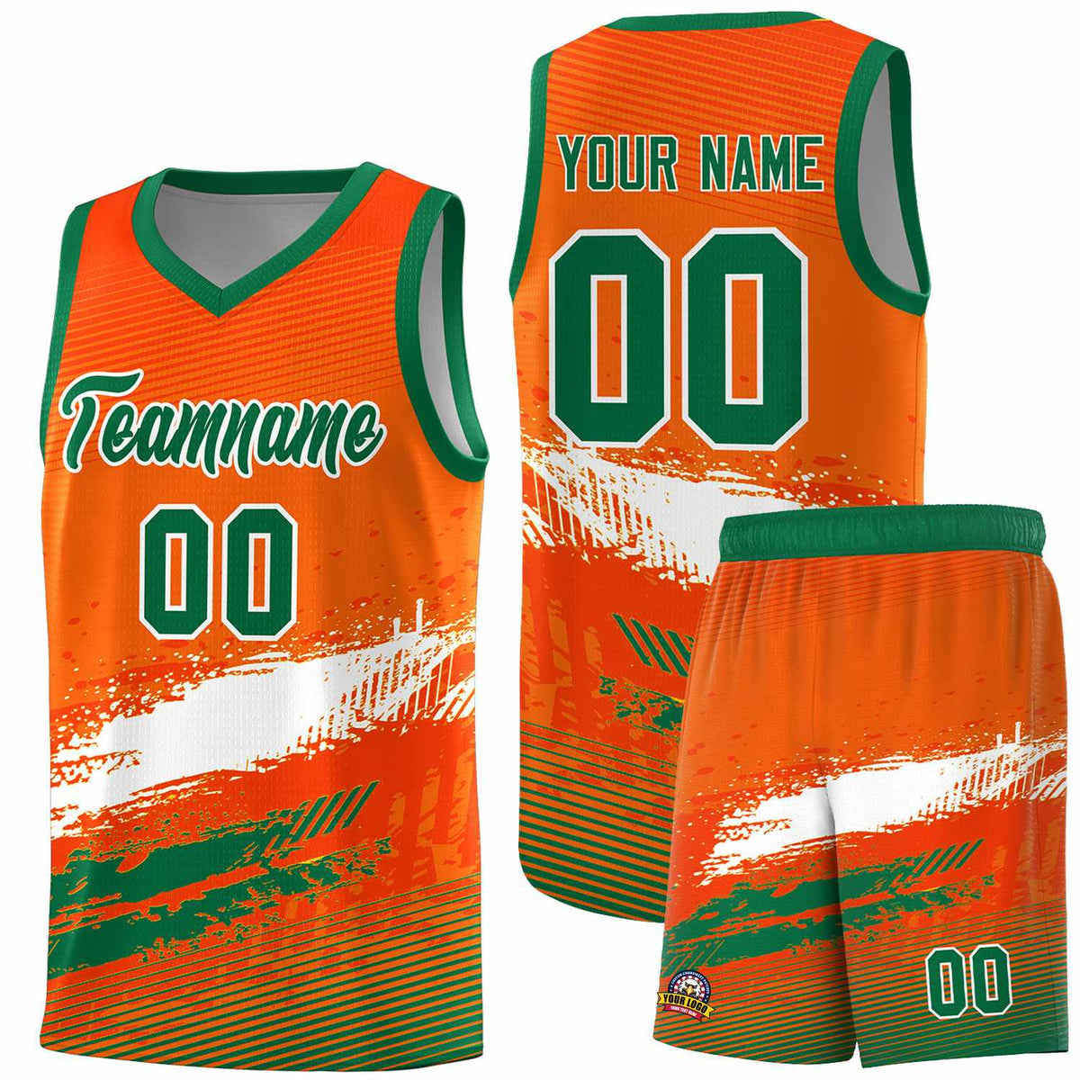 Custom Orange White and Kelly Green Graffiti Pattern Sports Uniform Basketball Jersey|KXKSHOP