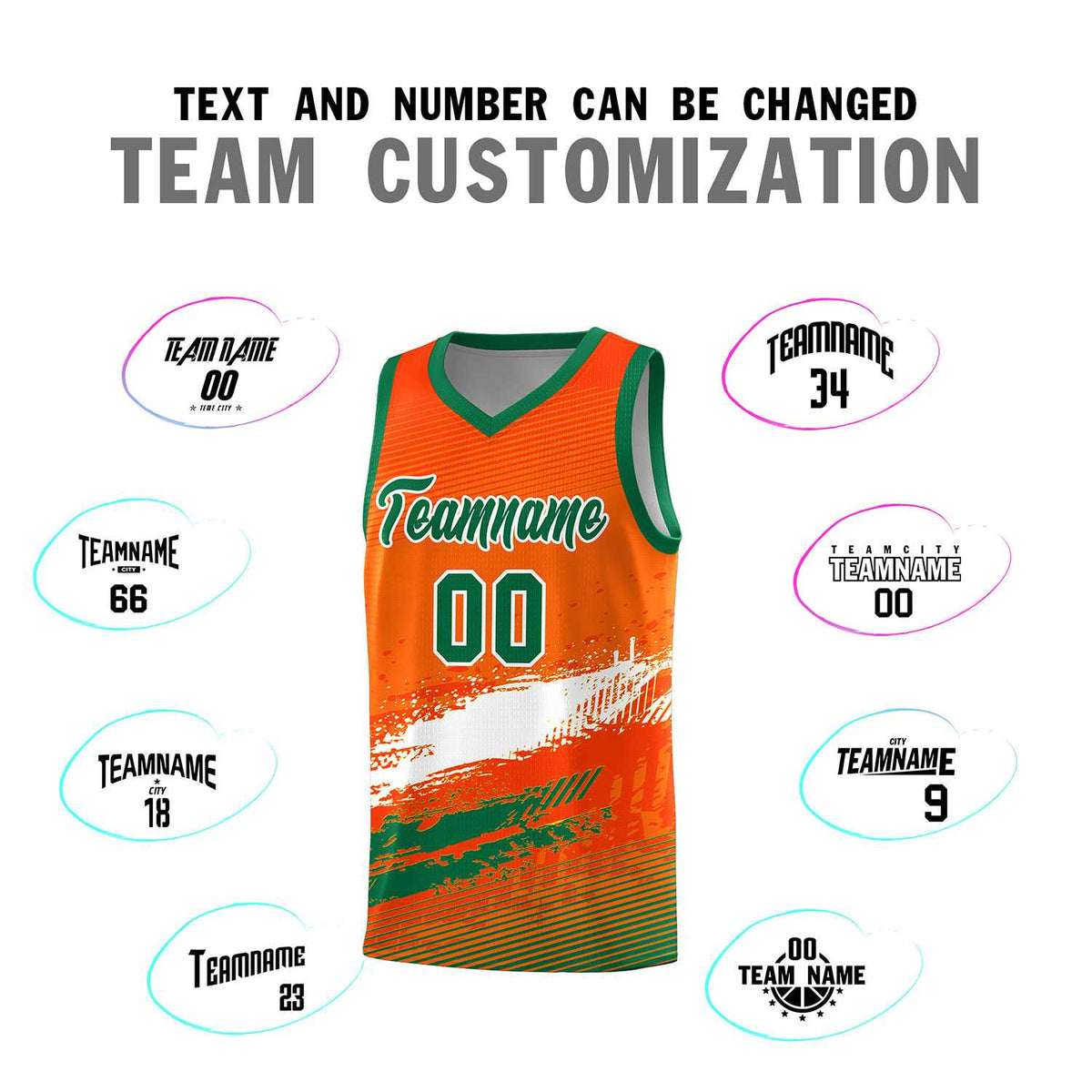 Custom Orange White and Kelly Green Graffiti Pattern Sports Uniform Basketball Jersey|KXKSHOP