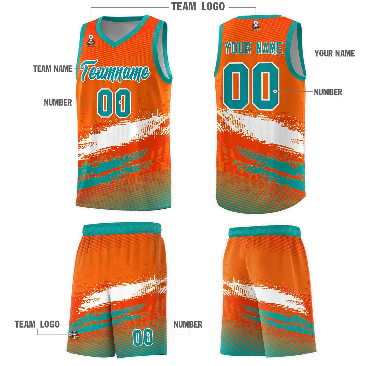 Custom Orange White and Aqua Graffiti Pattern Sports Uniform Basketball Jersey|KXKSHOP