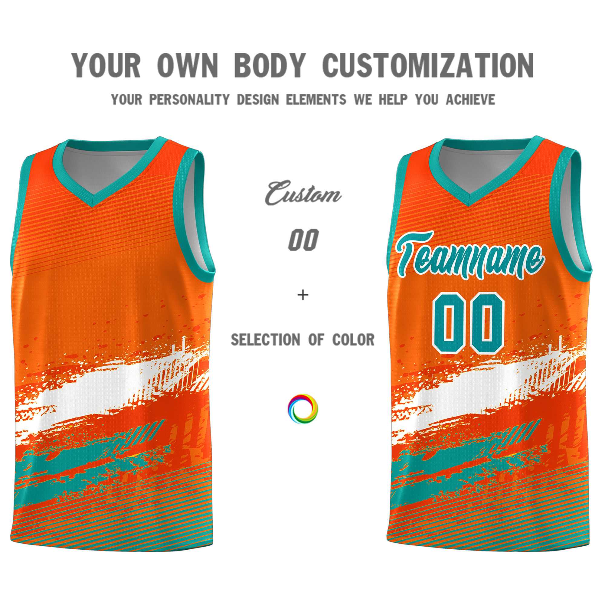 Custom Orange White and Aqua Graffiti Pattern Sports Uniform Basketball Jersey|KXKSHOP