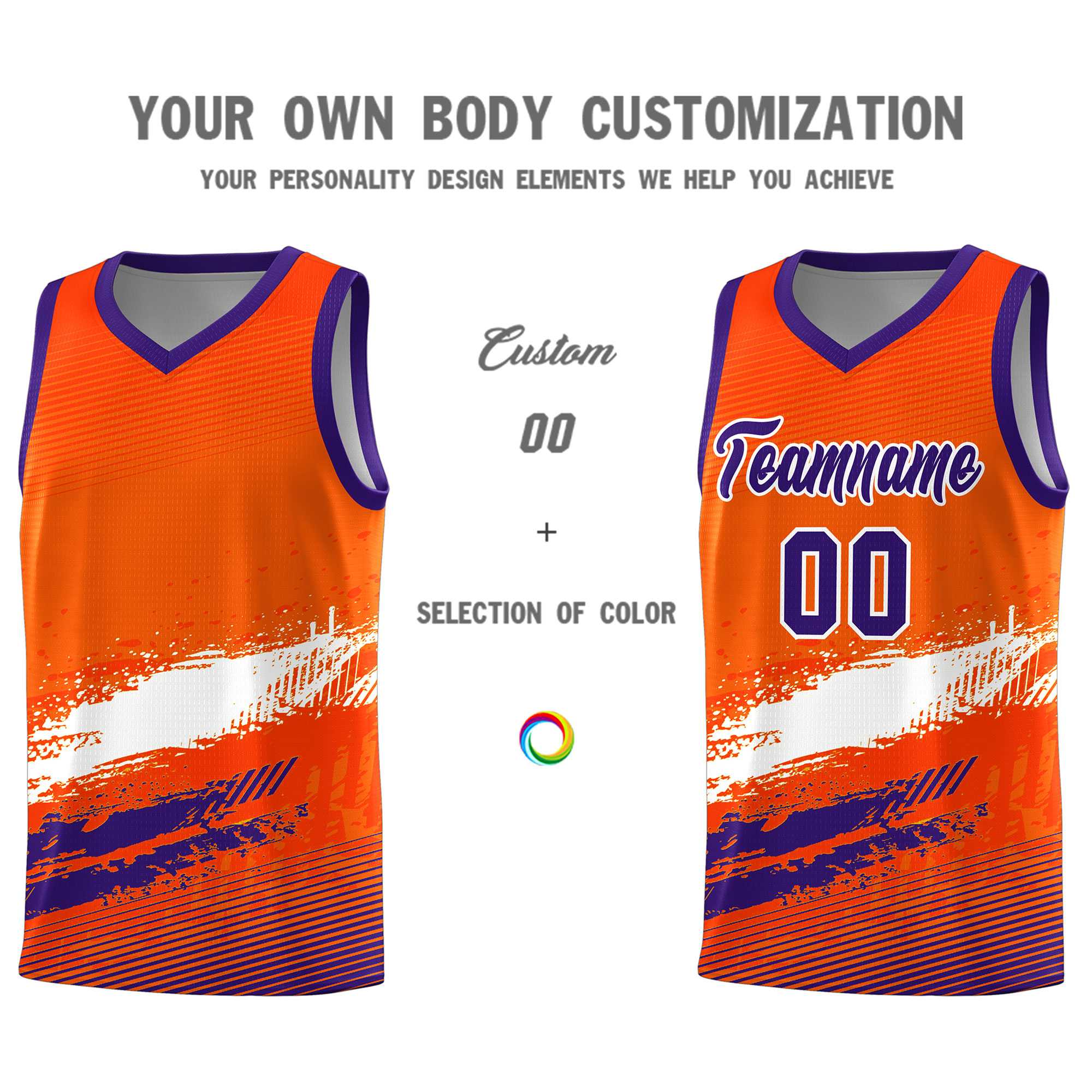 Custom Orange White and Purple Graffiti Pattern Sports Uniform Basketball Jersey|KXKSHOP