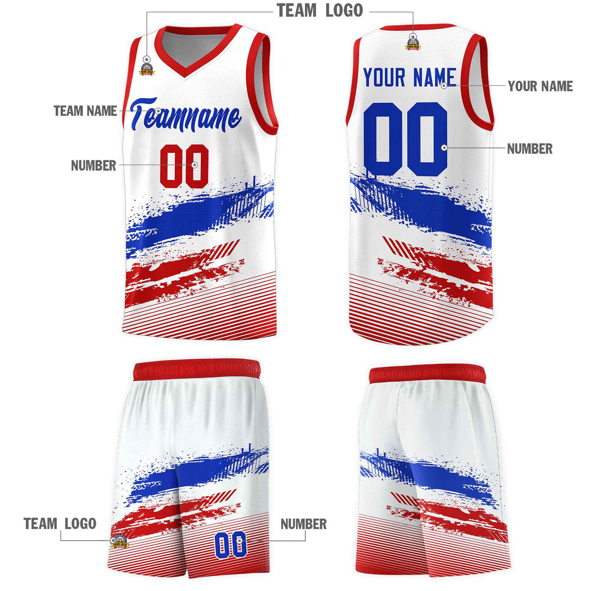 Custom White Royal and Red Graffiti Pattern Sports Uniform Basketball Jersey|KXKSHOP