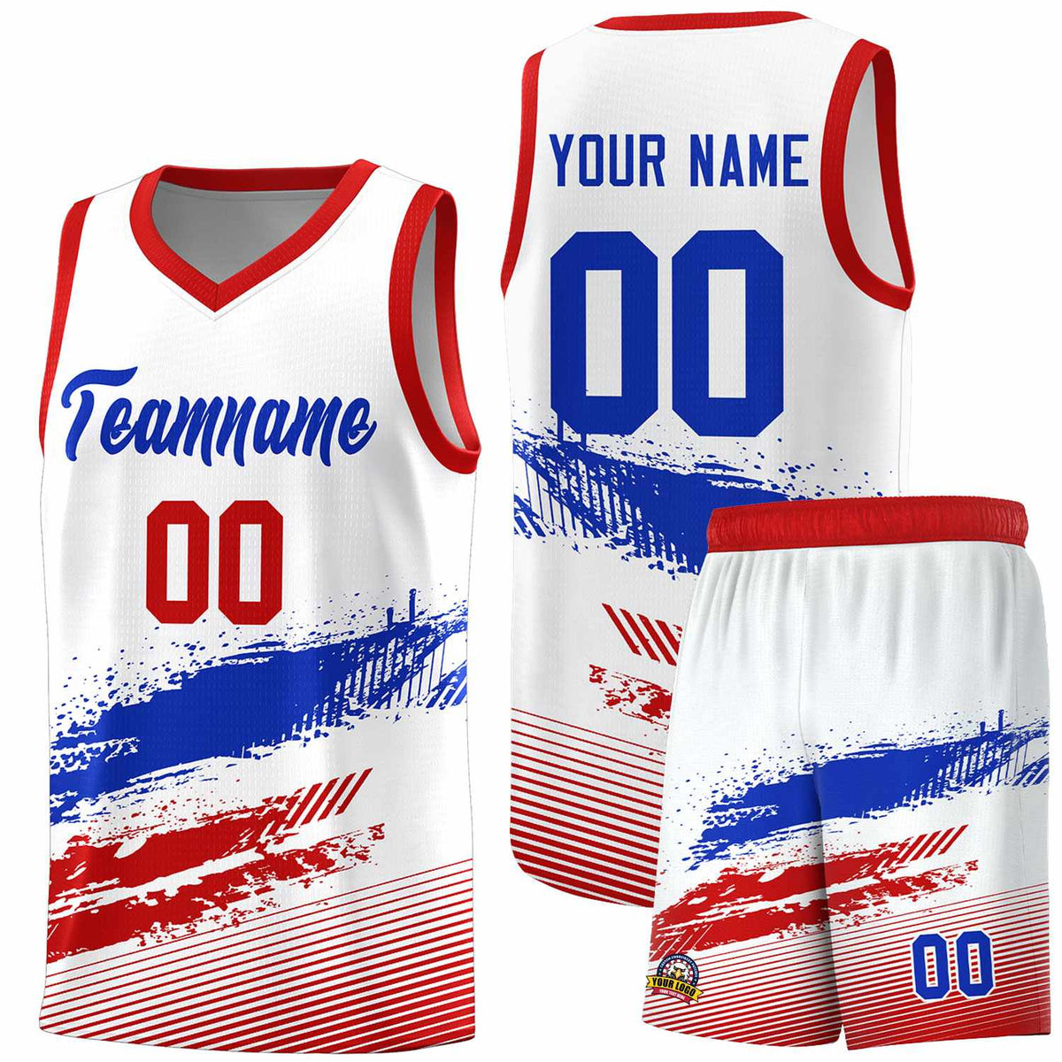 Custom White Royal and Red Graffiti Pattern Sports Uniform Basketball Jersey|KXKSHOP