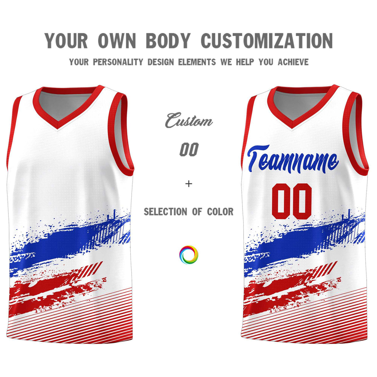 Custom White Royal and Red Graffiti Pattern Sports Uniform Basketball Jersey|KXKSHOP