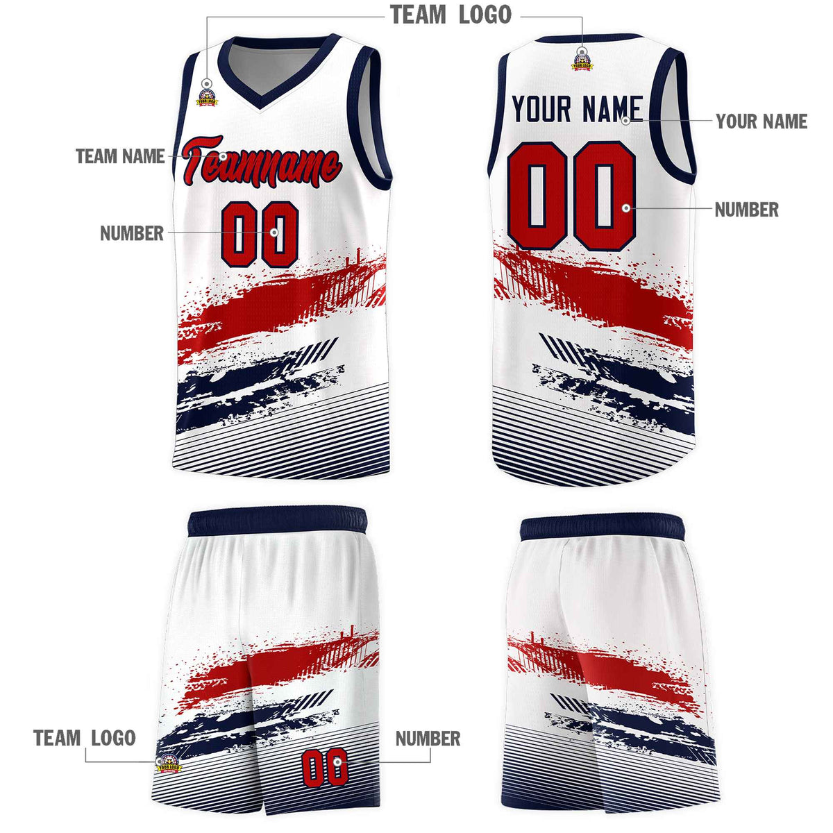 Custom White Red and Navy Graffiti Pattern Sports Uniform Basketball Jersey|KXKSHOP