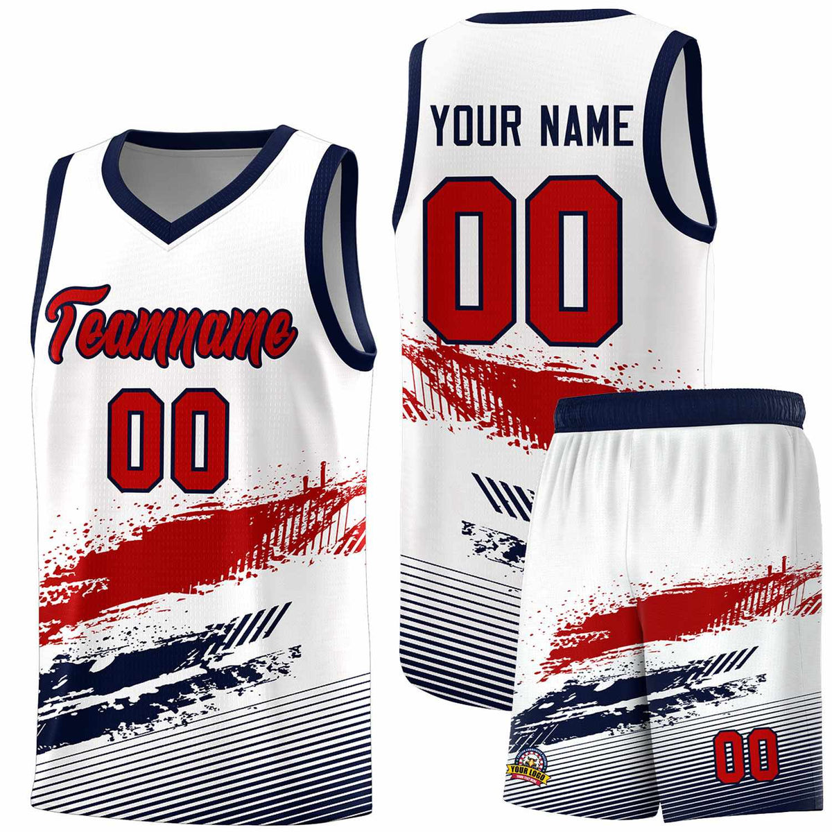 Custom White Red and Navy Graffiti Pattern Sports Uniform Basketball Jersey|KXKSHOP
