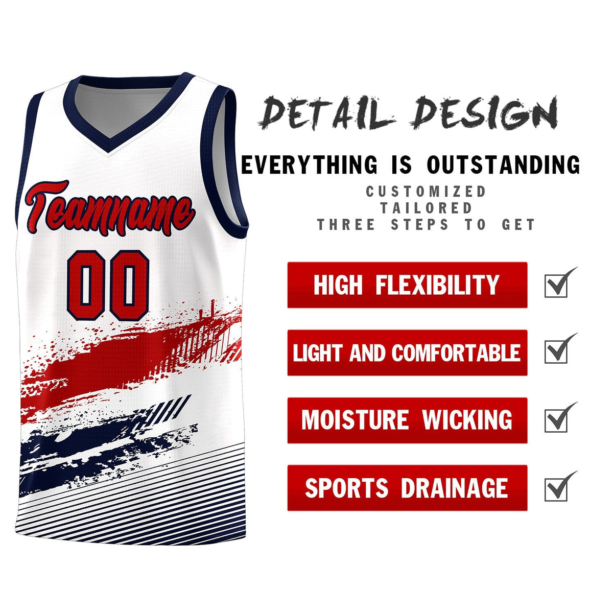 Custom White Red and Navy Graffiti Pattern Sports Uniform Basketball Jersey|KXKSHOP