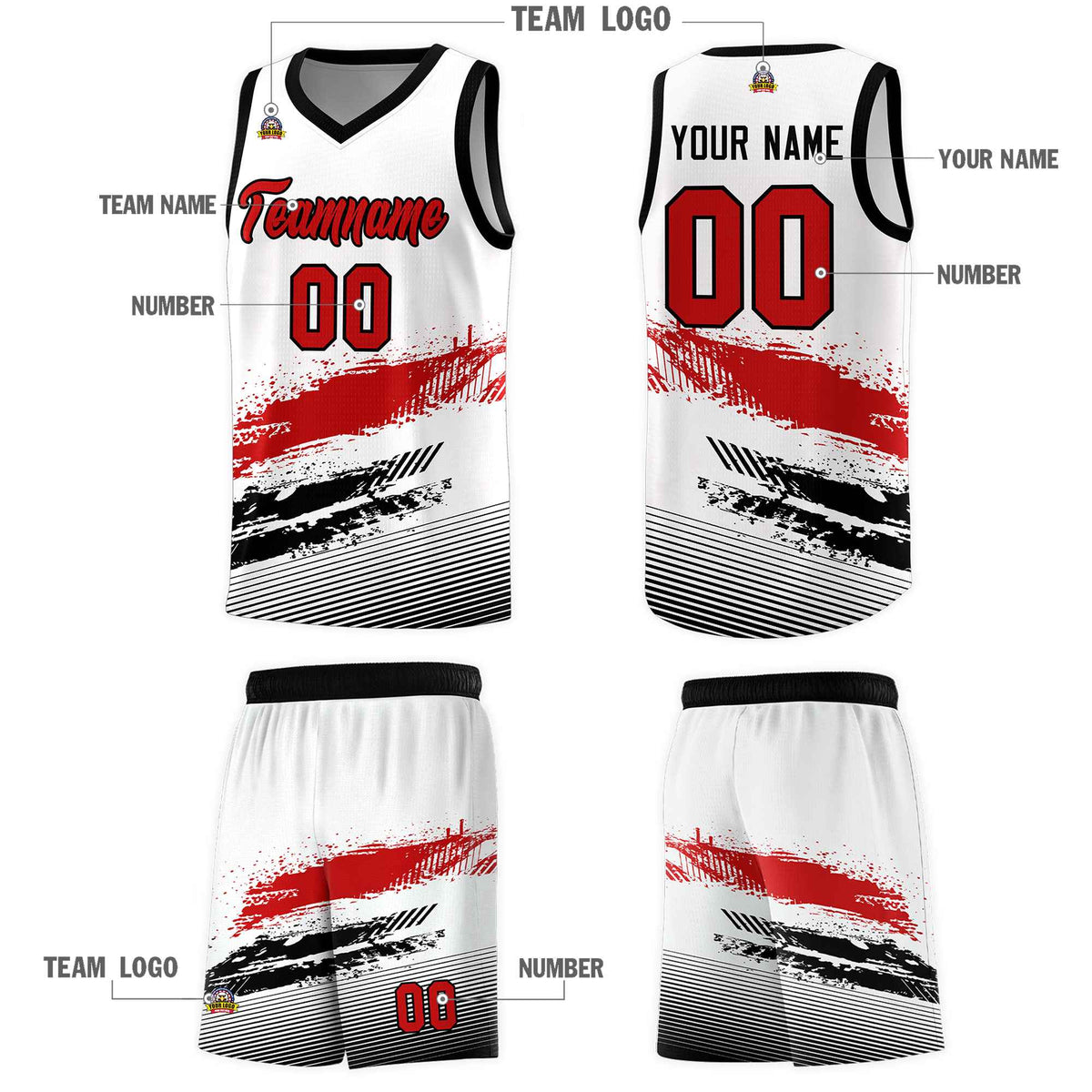 Custom White Red and Black Graffiti Pattern Sports Uniform Basketball Jersey|KXKSHOP