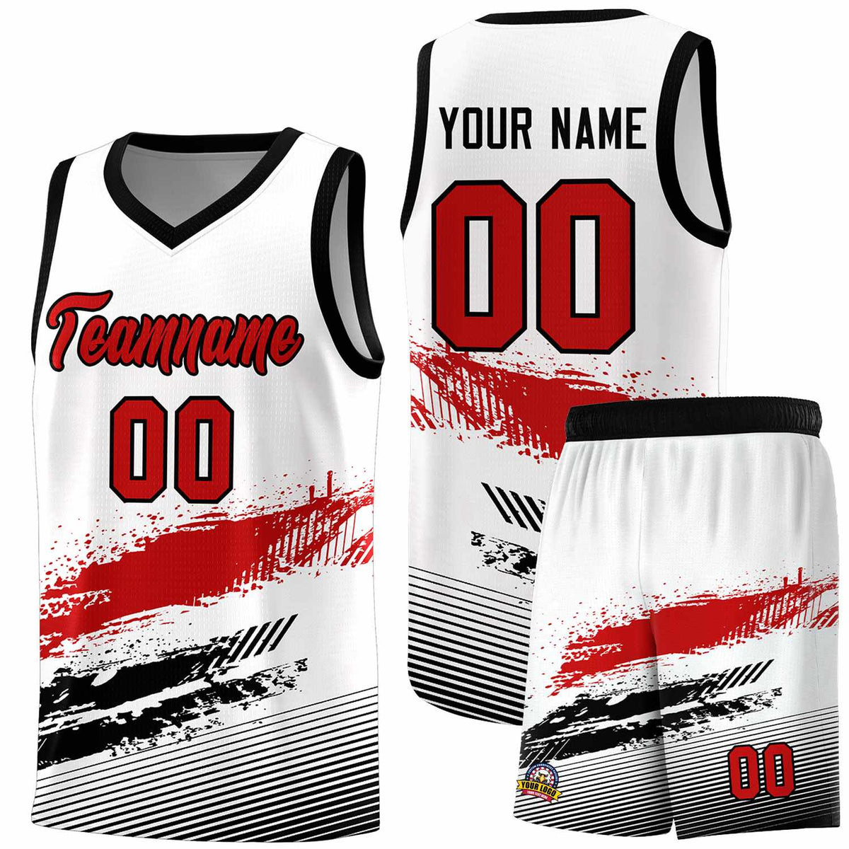 Custom White Red and Black Graffiti Pattern Sports Uniform Basketball Jersey|KXKSHOP