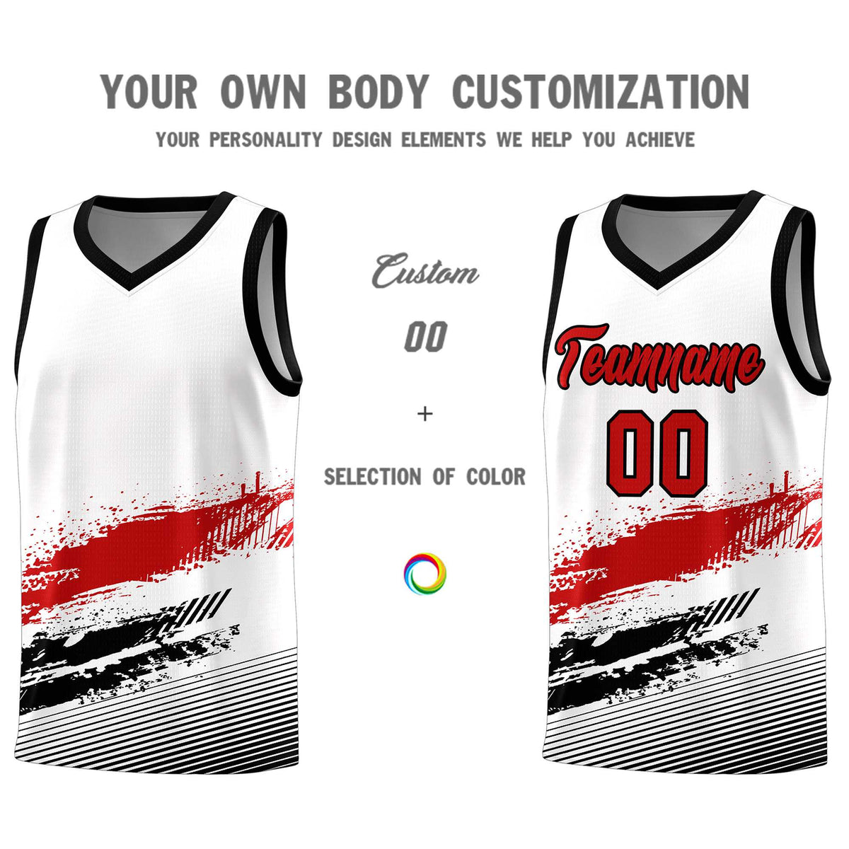 Custom White Red and Black Graffiti Pattern Sports Uniform Basketball Jersey|KXKSHOP