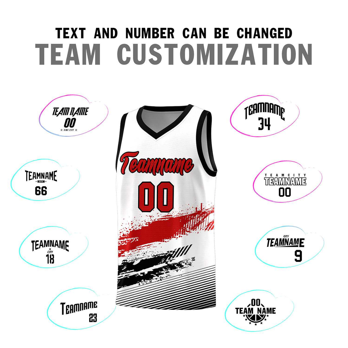 Custom White Red and Black Graffiti Pattern Sports Uniform Basketball Jersey|KXKSHOP